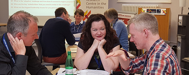 Three delegates in discussion at Oxford Cultural Leaders 2016 Three delegates in discussion