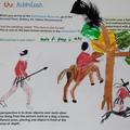 Children's workbook activity sheet featuring Uccello's 'The Hunt' drawing