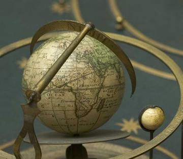 Close up of terrestrial globe, part of an 18th Century Orrery