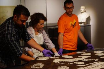 Ashmolean conservators working on Powhatan's Mantle, 2017 Ashmolean conservators working on Powhatan's Mantle, 2017